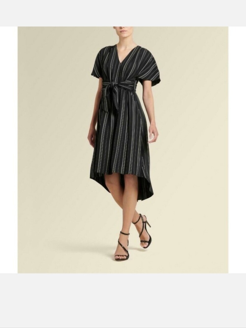 Donna Karan Black Striped Wrap Tie High-Low Dress